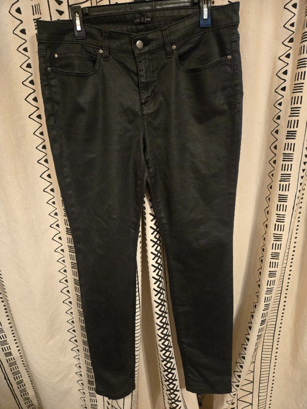 Eileen Fisher black coated denim skinny jeans Size 14